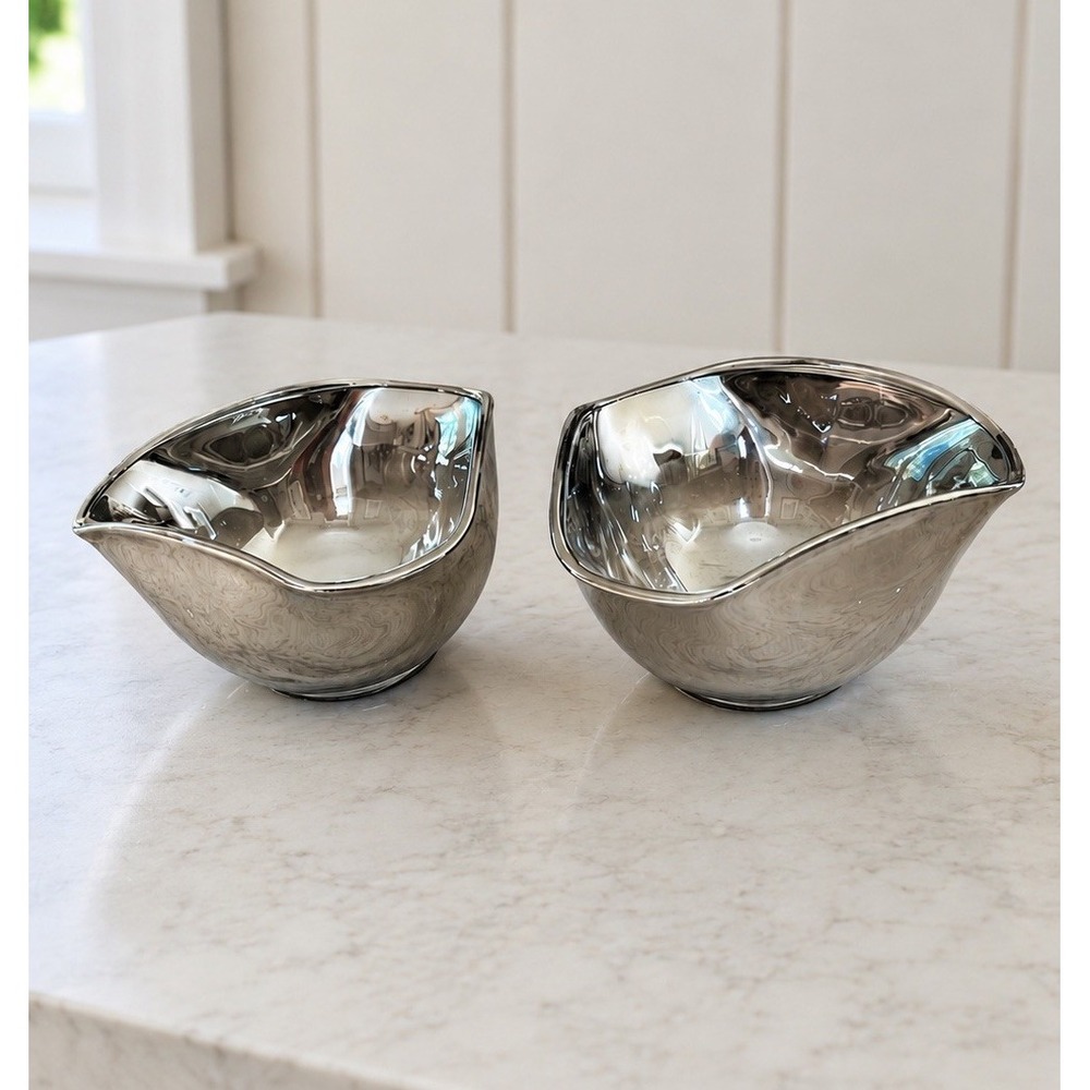 VTG Dorothy Thorpe Snack Bowls 3 Corners Silver Fade MCM Set Of 2